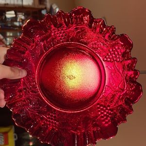 Vintage Glass Red Cranberry Orange Amber Candy Dish Bowl